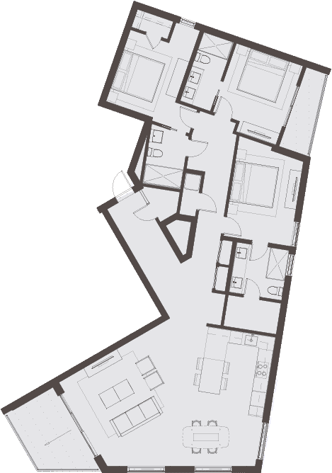 Unit H fourth floor layout.